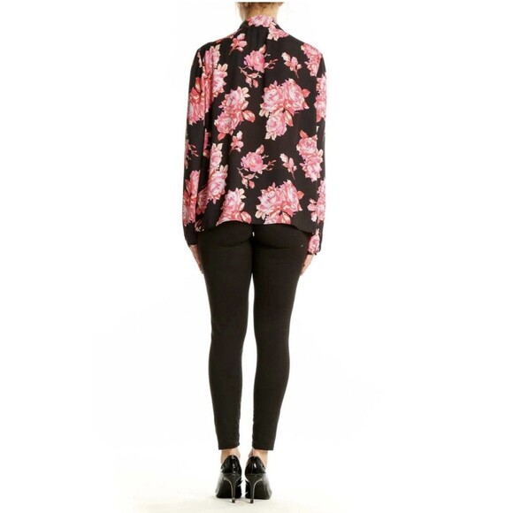 J Crew Black Pink Tie Front Long Sleeve Blouse Top Women’s Size Small New - Picture 3 of 9